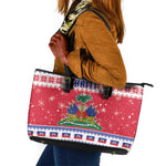 Afro Haiti Christmas Leather Tote Bag Coat Of Arms Jwaye Nwel - African Pride