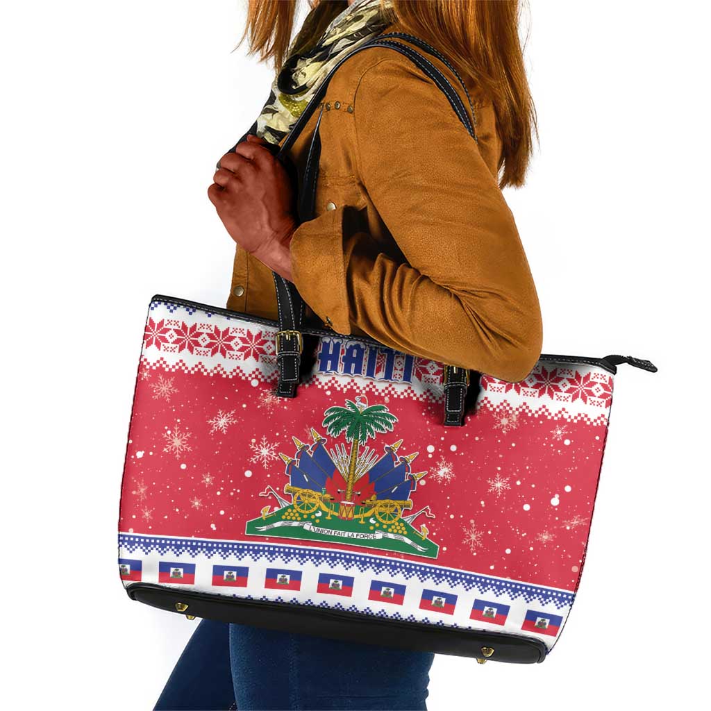 Afro Haiti Christmas Leather Tote Bag Coat Of Arms Jwaye Nwel - African Pride