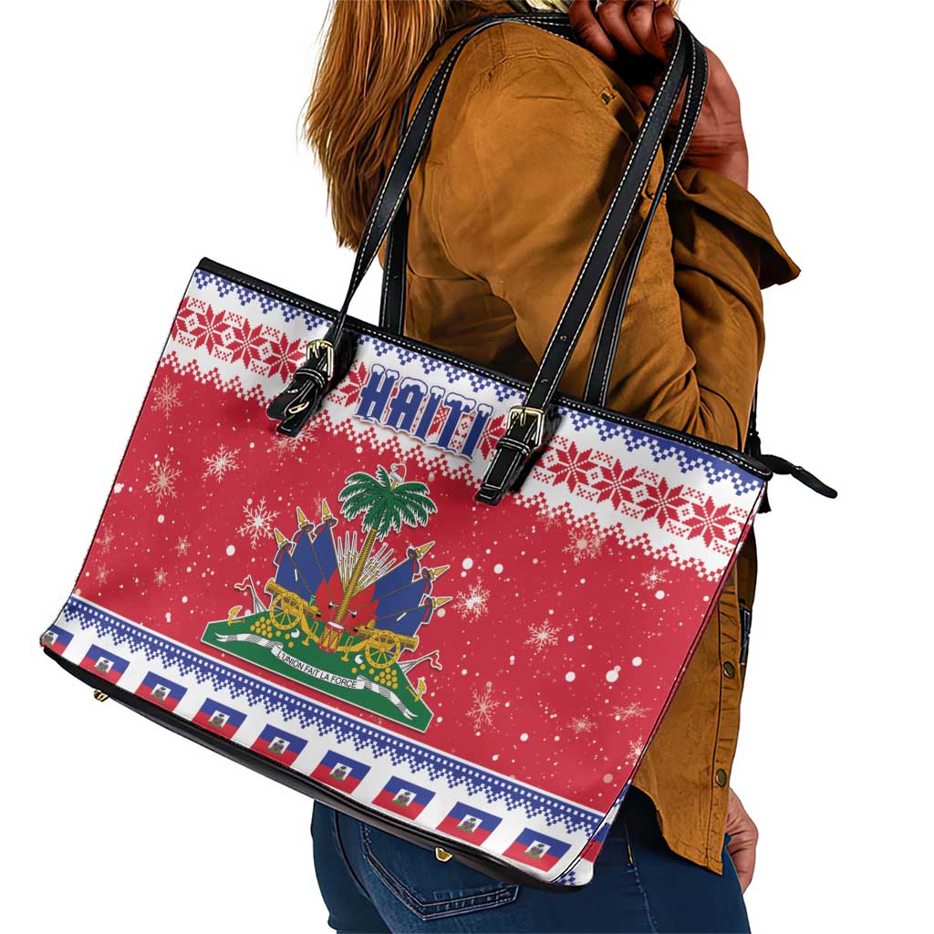 Afro Haiti Christmas Leather Tote Bag Coat Of Arms Jwaye Nwel - African Pride