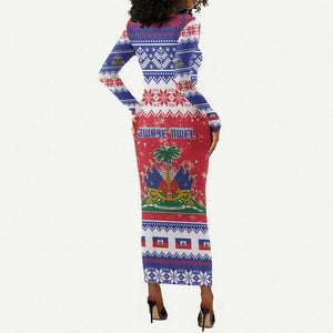 Afro Haiti Christmas Long Sleeve Bodycon Dress Coat Of Arms Jwaye Nwel - African Pride