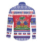 Afro Haiti Christmas Long Sleeve Button Shirt Coat Of Arms Jwaye Nwel - African Pride