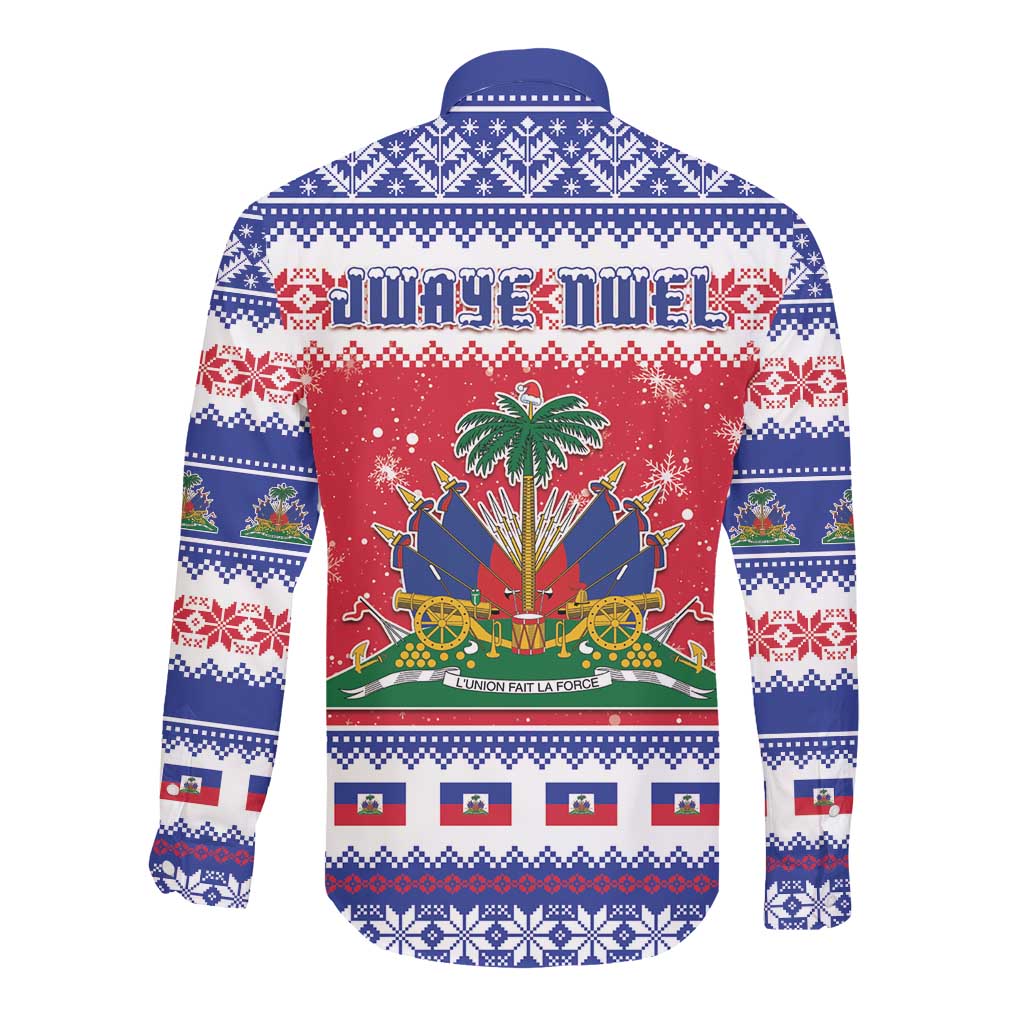 Afro Haiti Christmas Long Sleeve Button Shirt Coat Of Arms Jwaye Nwel - African Pride