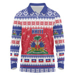 Afro Haiti Christmas Long Sleeve Polo Shirt Coat Of Arms Jwaye Nwel - African Pride