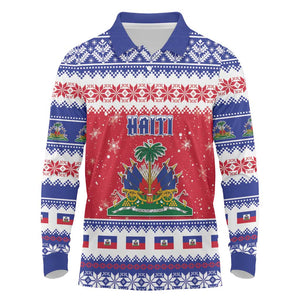 Afro Haiti Christmas Long Sleeve Polo Shirt Coat Of Arms Jwaye Nwel - African Pride