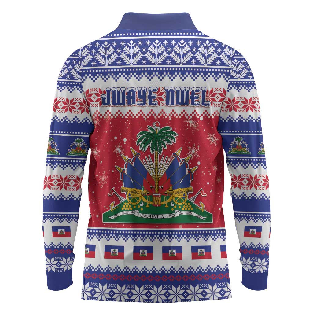 Afro Haiti Christmas Long Sleeve Polo Shirt Coat Of Arms Jwaye Nwel - African Pride