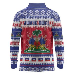 Afro Haiti Christmas Long Sleeve Polo Shirt Coat Of Arms Jwaye Nwel - African Pride