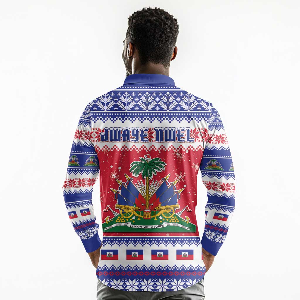 Afro Haiti Christmas Long Sleeve Polo Shirt Coat Of Arms Jwaye Nwel - African Pride