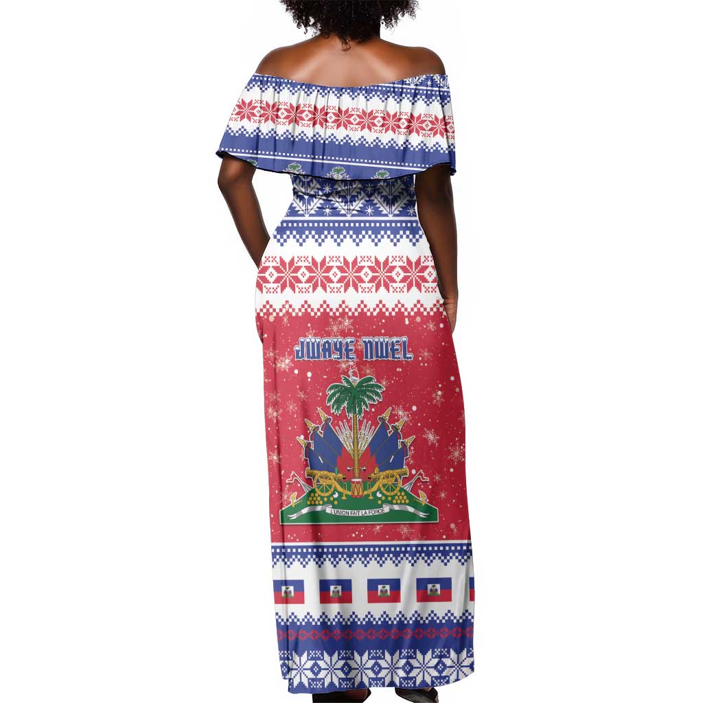 Afro Haiti Christmas Off Shoulder Maxi Dress Coat Of Arms Jwaye Nwel - African Pride
