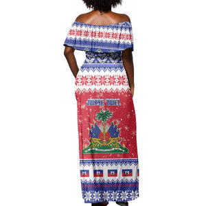 Afro Haiti Christmas Off Shoulder Maxi Dress Coat Of Arms Jwaye Nwel - African Pride
