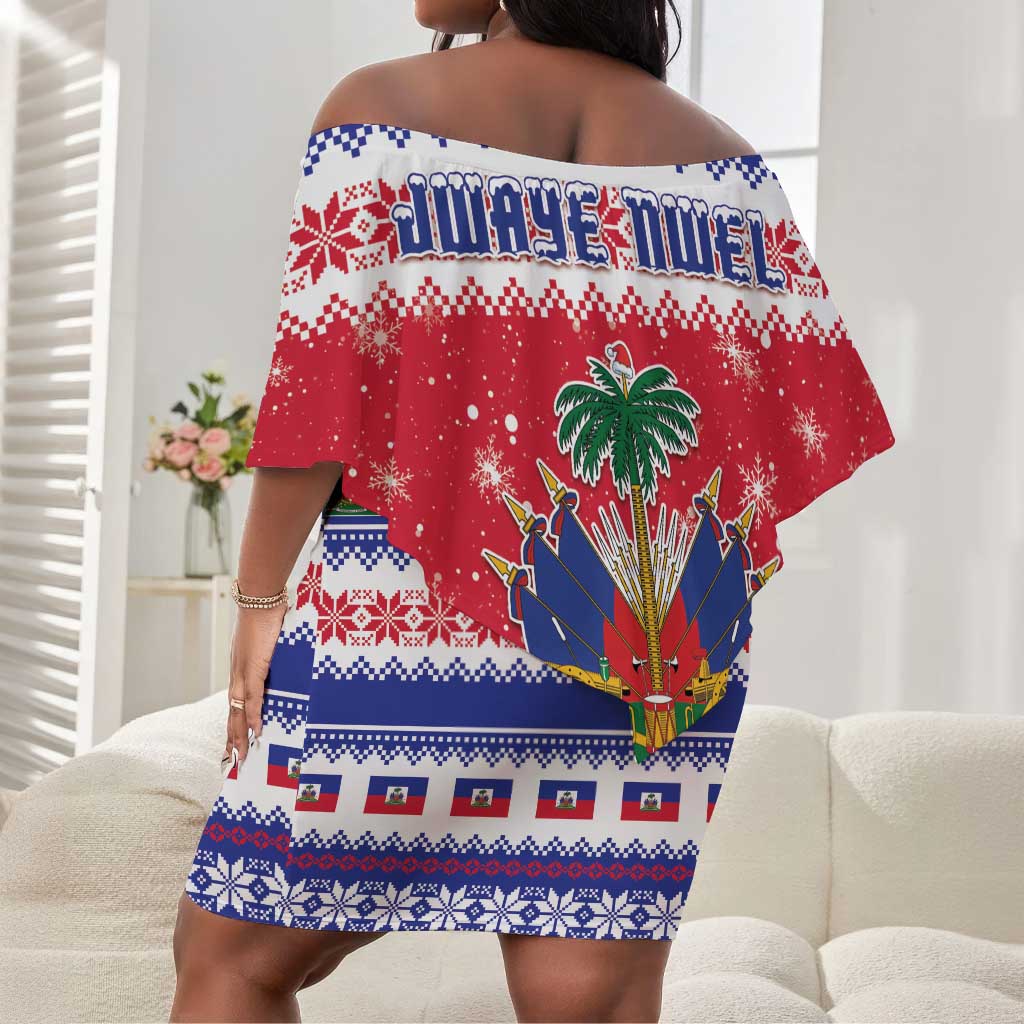 Afro Haiti Christmas Off Shoulder Short Dress Coat Of Arms Jwaye Nwel - African Pride