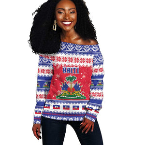 Afro Haiti Christmas Off Shoulder Sweater Coat Of Arms Jwaye Nwel - African Pride