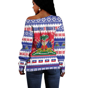Afro Haiti Christmas Off Shoulder Sweater Coat Of Arms Jwaye Nwel - African Pride