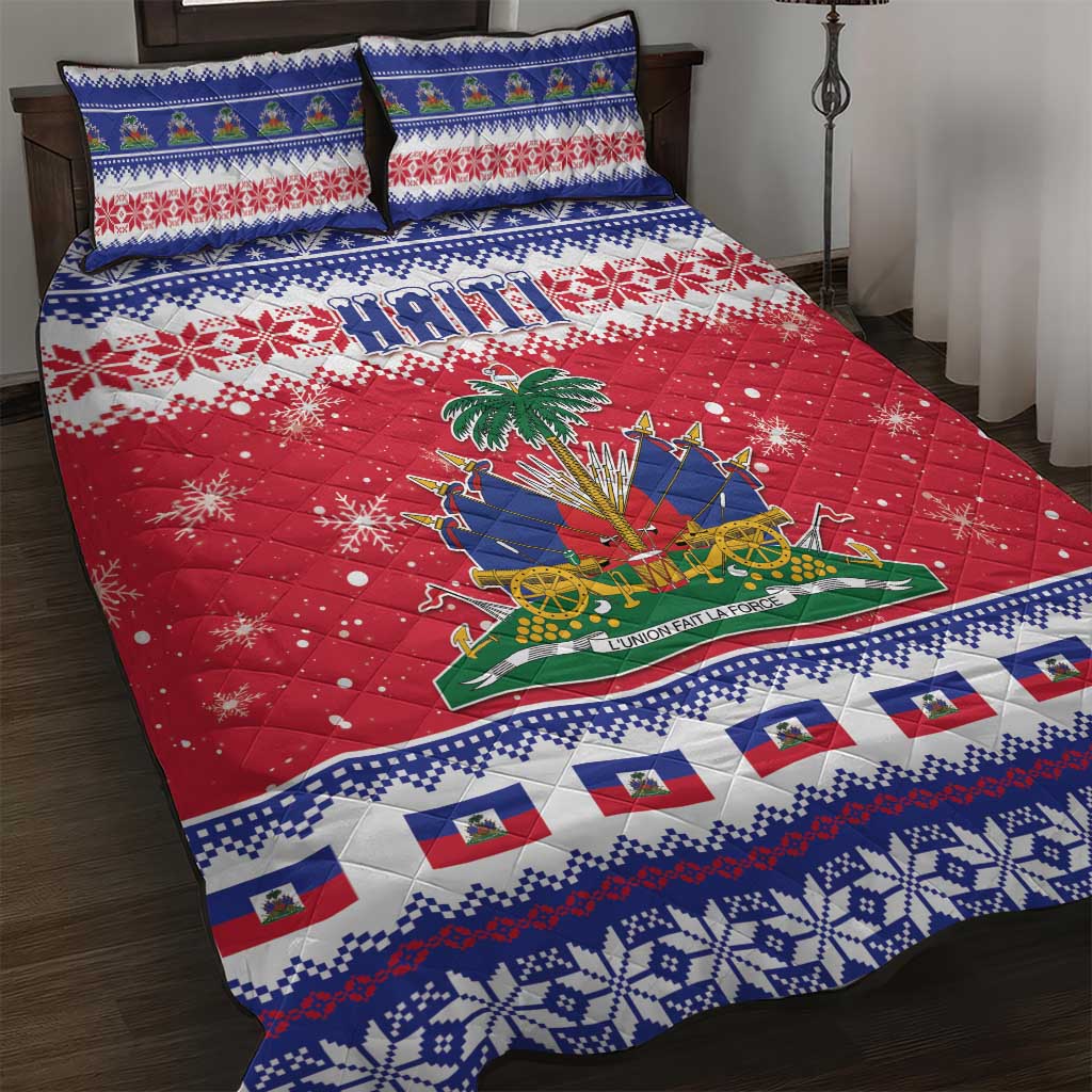 Afro Haiti Christmas Quilt Bed Set Coat Of Arms Jwaye Nwel - African Pride