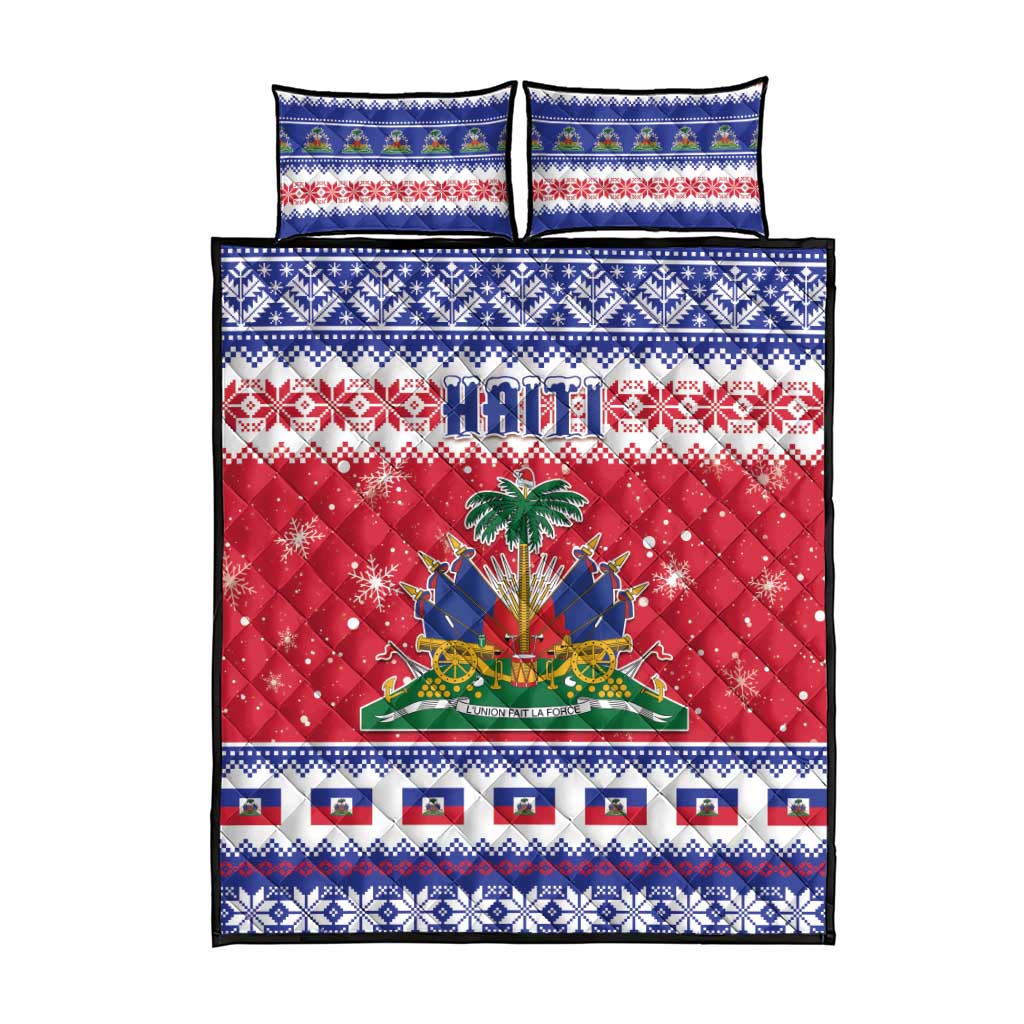 Afro Haiti Christmas Quilt Bed Set Coat Of Arms Jwaye Nwel - African Pride
