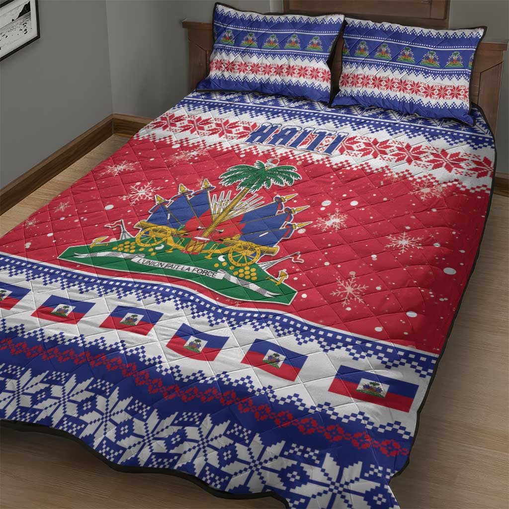 Afro Haiti Christmas Quilt Bed Set Coat Of Arms Jwaye Nwel - African Pride