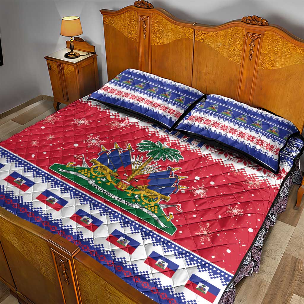 Afro Haiti Christmas Quilt Bed Set Coat Of Arms Jwaye Nwel - African Pride