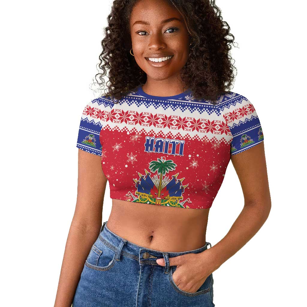 Afro Haiti Christmas Raglan Cropped T shirt Coat Of Arms Jwaye Nwel - African Pride
