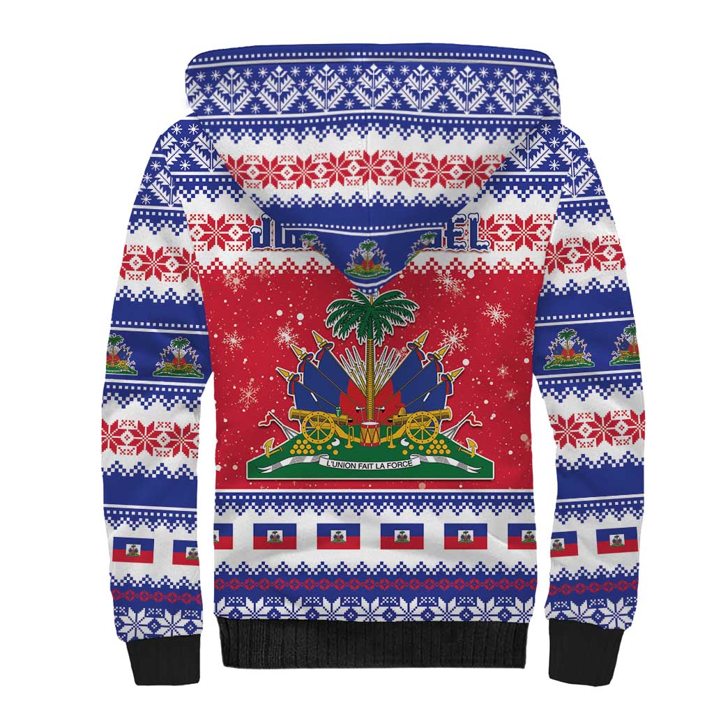 Afro Haiti Christmas Sherpa Hoodie Coat Of Arms Jwaye Nwel - African Pride