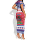 Afro Haiti Christmas Short Sleeve Bodycon Dress Coat Of Arms Jwaye Nwel - African Pride