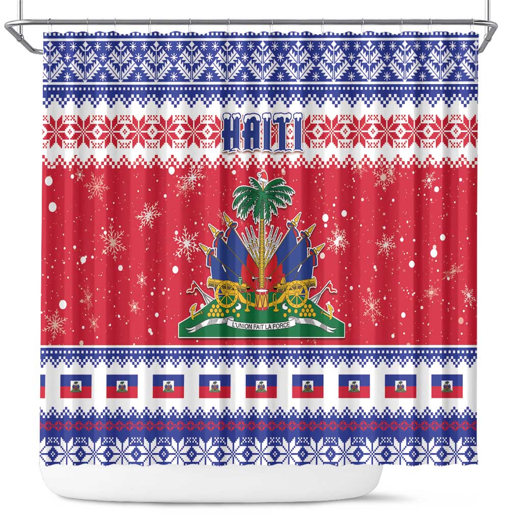 Afro Haiti Christmas Shower Curtain Coat Of Arms Jwaye Nwel - African Pride
