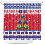 Afro Haiti Christmas Shower Curtain Coat Of Arms Jwaye Nwel - African Pride
