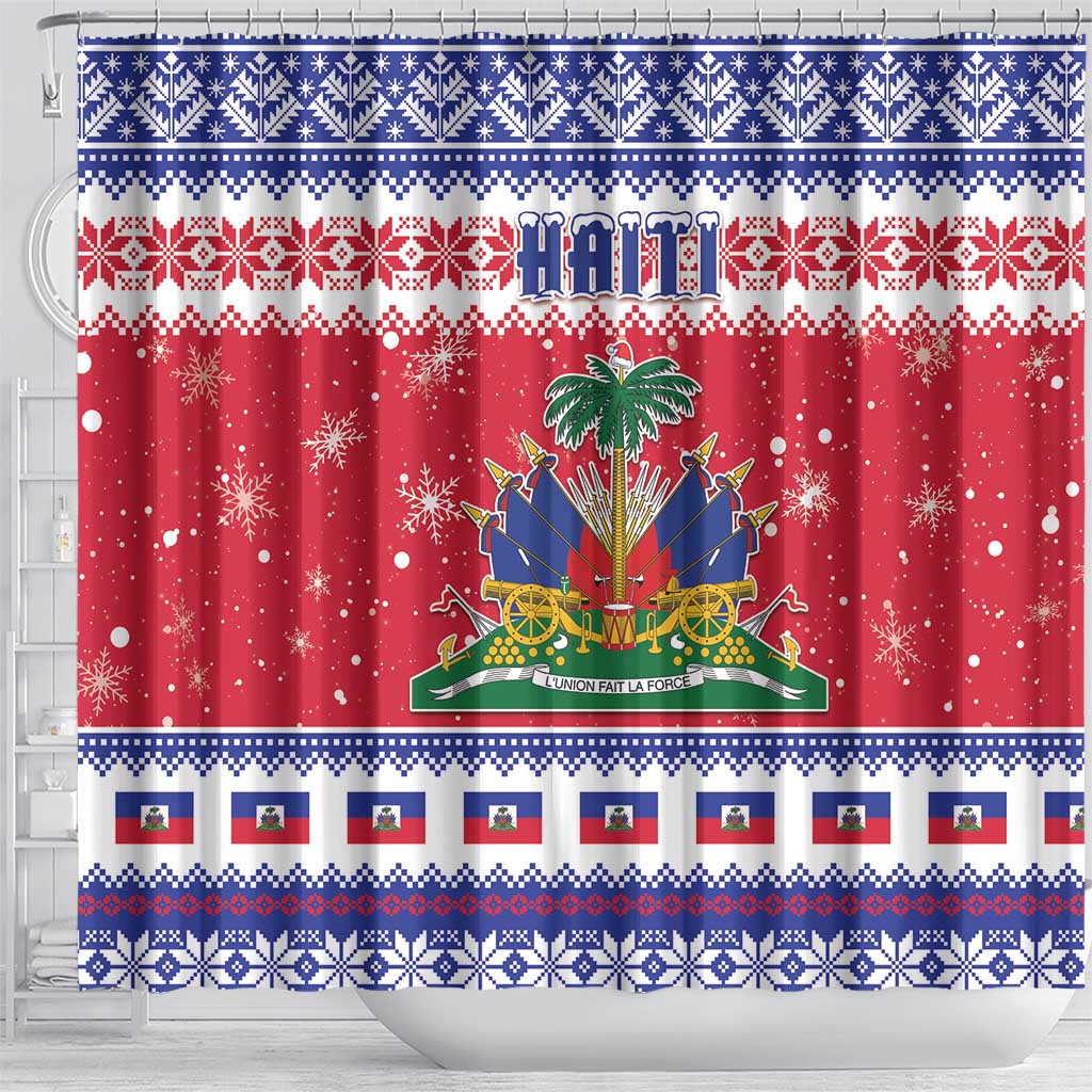 Afro Haiti Christmas Shower Curtain Coat Of Arms Jwaye Nwel - African Pride
