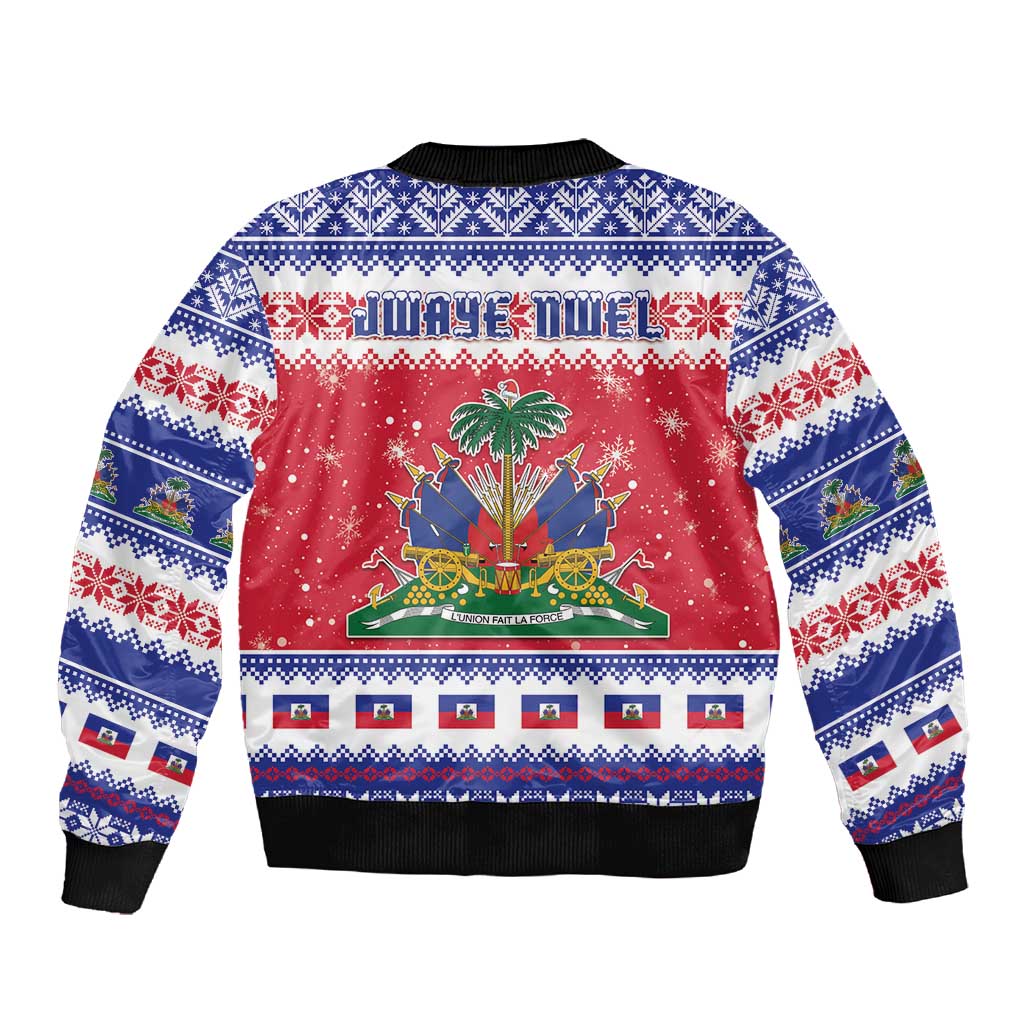 Afro Haiti Christmas Sleeve Zip Bomber Jacket Coat Of Arms Jwaye Nwel - African Pride