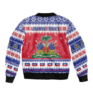 Afro Haiti Christmas Sleeve Zip Bomber Jacket Coat Of Arms Jwaye Nwel - African Pride