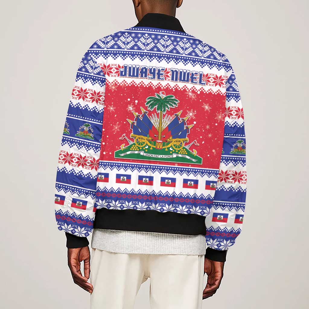 Afro Haiti Christmas Sleeve Zip Bomber Jacket Coat Of Arms Jwaye Nwel - African Pride