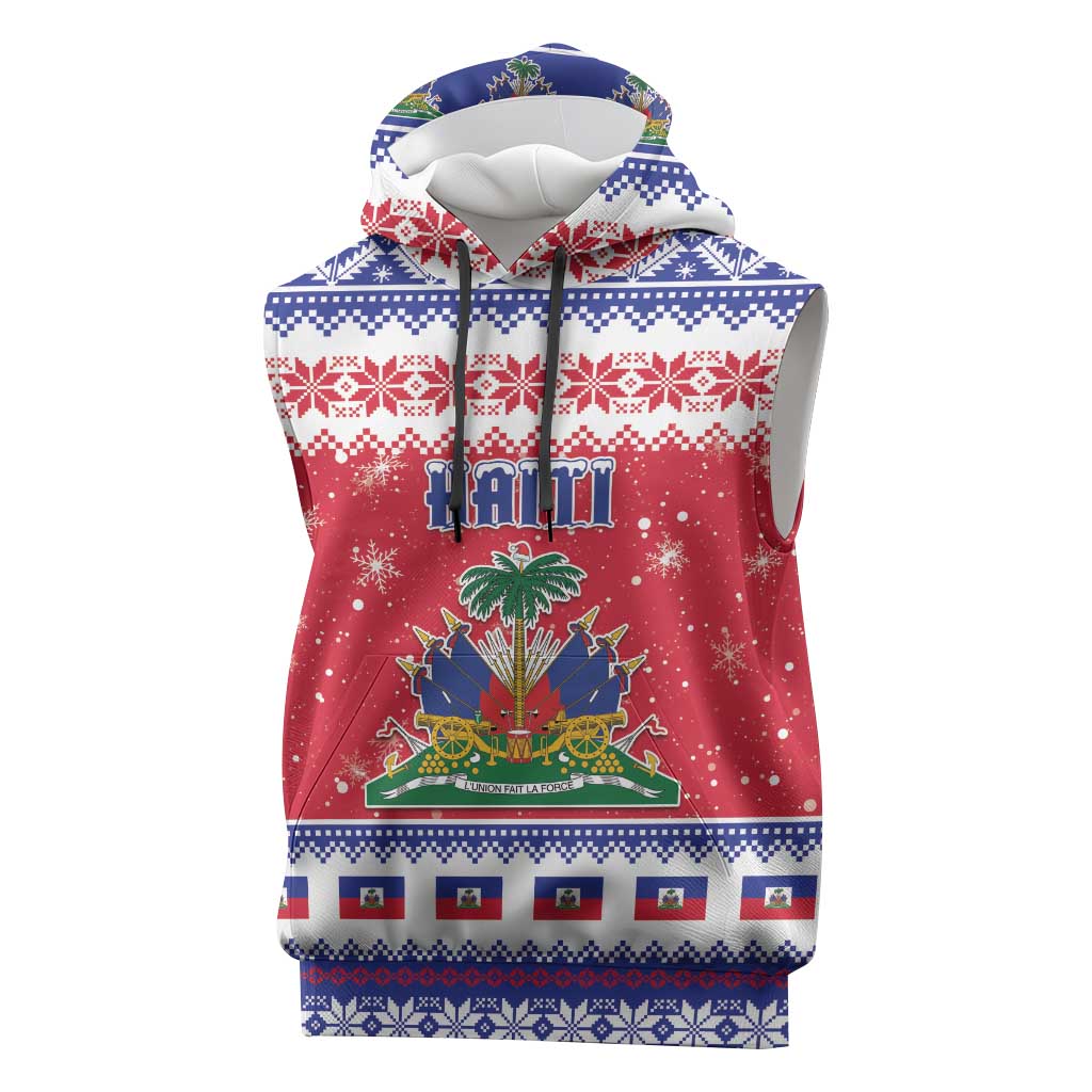 Afro Haiti Christmas Sleeveless Hoodie Coat Of Arms Jwaye Nwel - African Pride