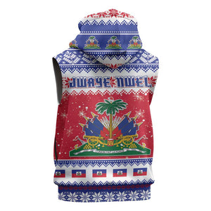 Afro Haiti Christmas Sleeveless Hoodie Coat Of Arms Jwaye Nwel - African Pride