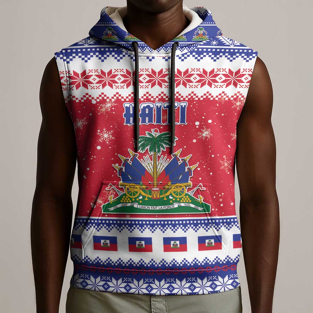 Afro Haiti Christmas Sleeveless Hoodie Coat Of Arms Jwaye Nwel - African Pride
