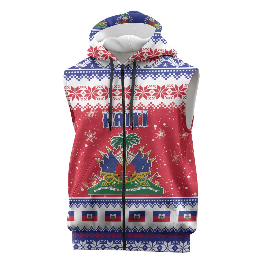 Afro Haiti Christmas Sleeveless Zip Hoodie Coat Of Arms Jwaye Nwel - African Pride