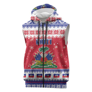Afro Haiti Christmas Sleeveless Zip Hoodie Coat Of Arms Jwaye Nwel - African Pride