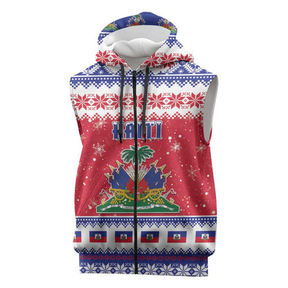 Afro Haiti Christmas Sleeveless Zip Hoodie Coat Of Arms Jwaye Nwel - African Pride