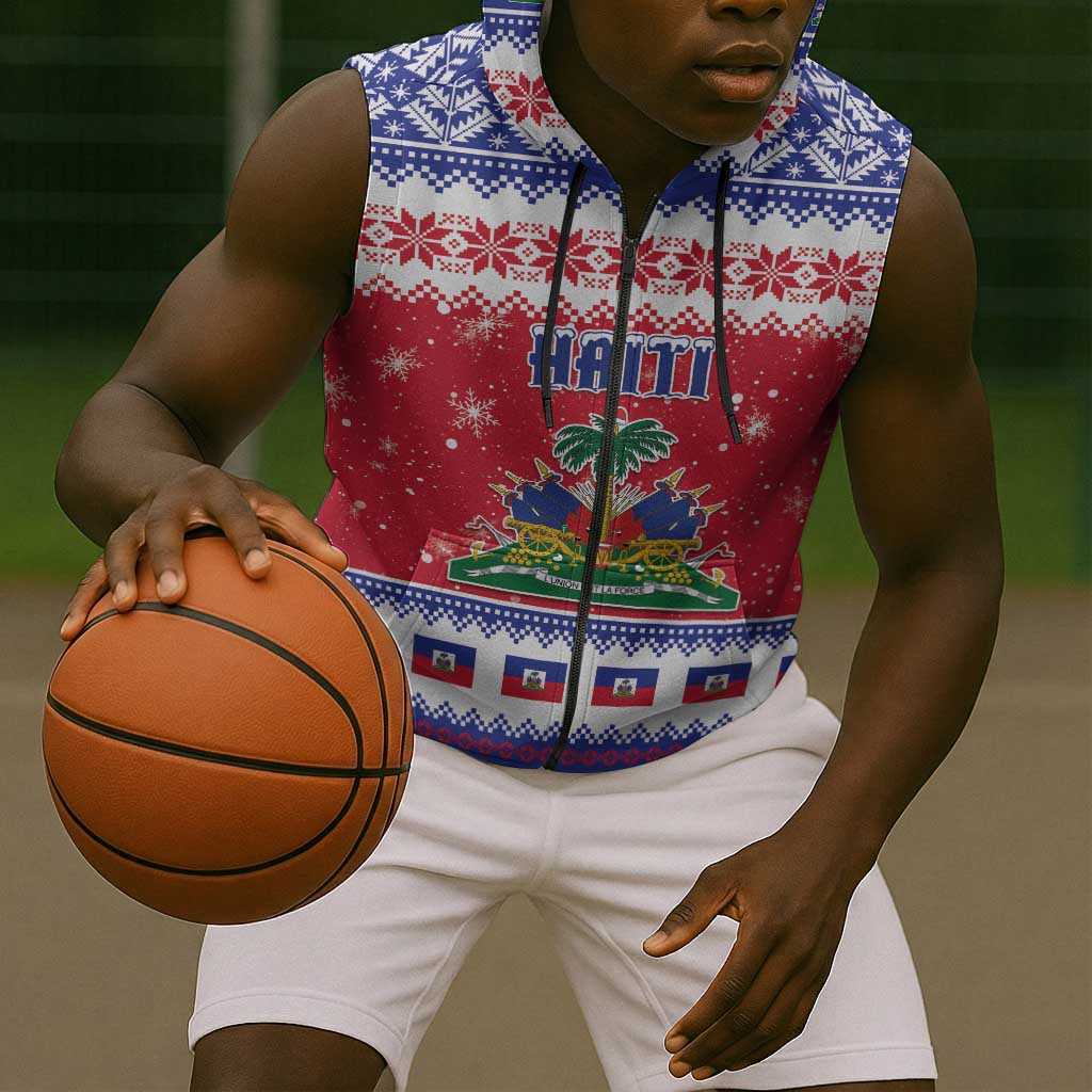 Afro Haiti Christmas Sleeveless Zip Hoodie Coat Of Arms Jwaye Nwel - African Pride