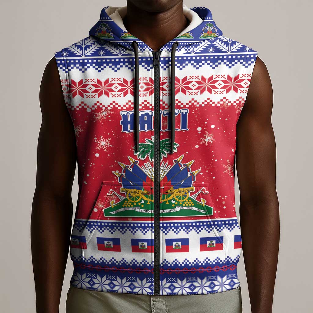 Afro Haiti Christmas Sleeveless Zip Hoodie Coat Of Arms Jwaye Nwel - African Pride