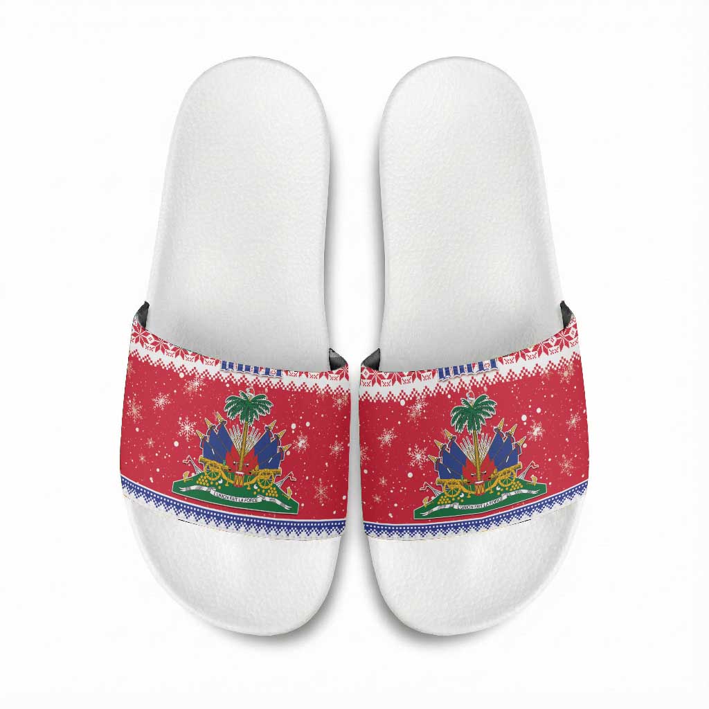Afro Haiti Christmas Slide Sandals Coat Of Arms Jwaye Nwel