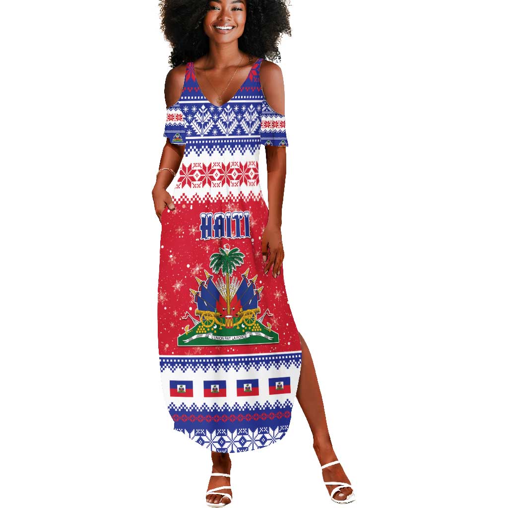 Afro Haiti Christmas Summer Maxi Dress Coat Of Arms Jwaye Nwel - African Pride