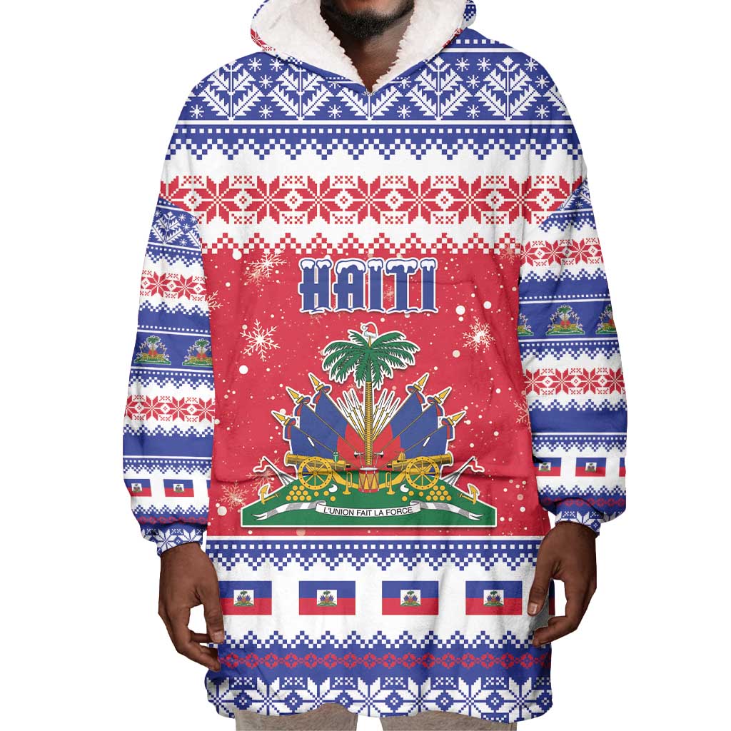 Afro Haiti Christmas Wearable Blanket Hoodie Coat Of Arms Jwaye Nwel - African Pride