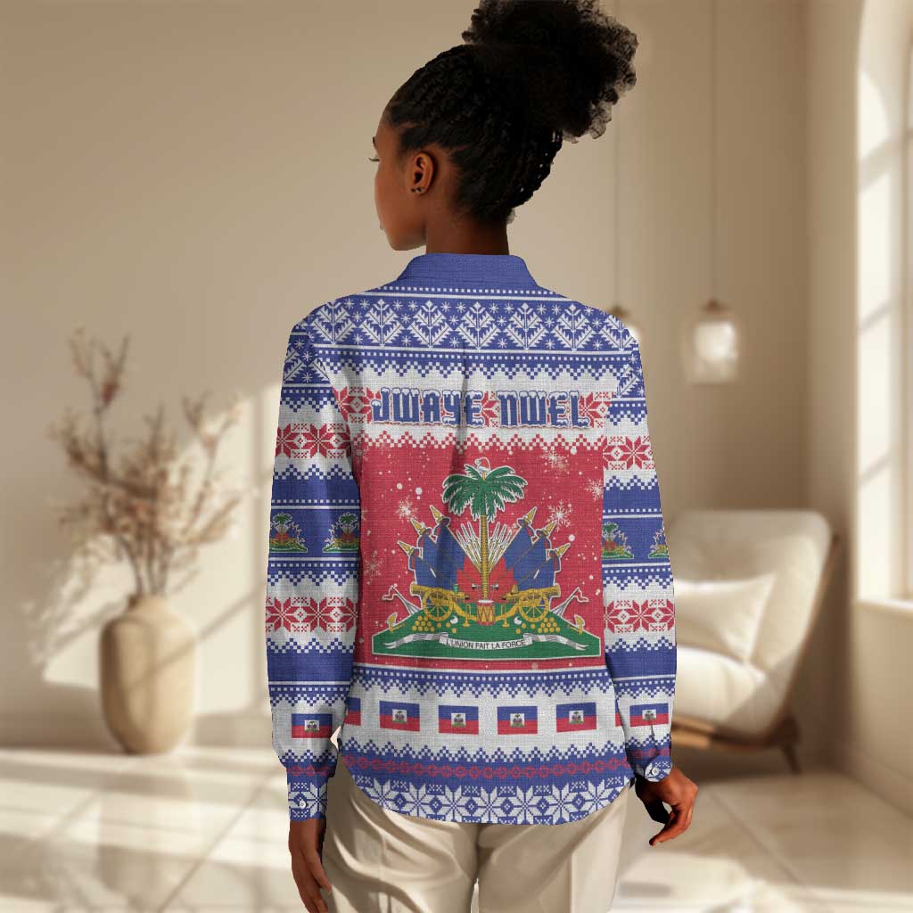 Afro Haiti Christmas Women Casual Shirt Coat Of Arms Jwaye Nwel - African Pride