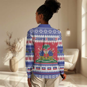 Afro Haiti Christmas Women Casual Shirt Coat Of Arms Jwaye Nwel - African Pride
