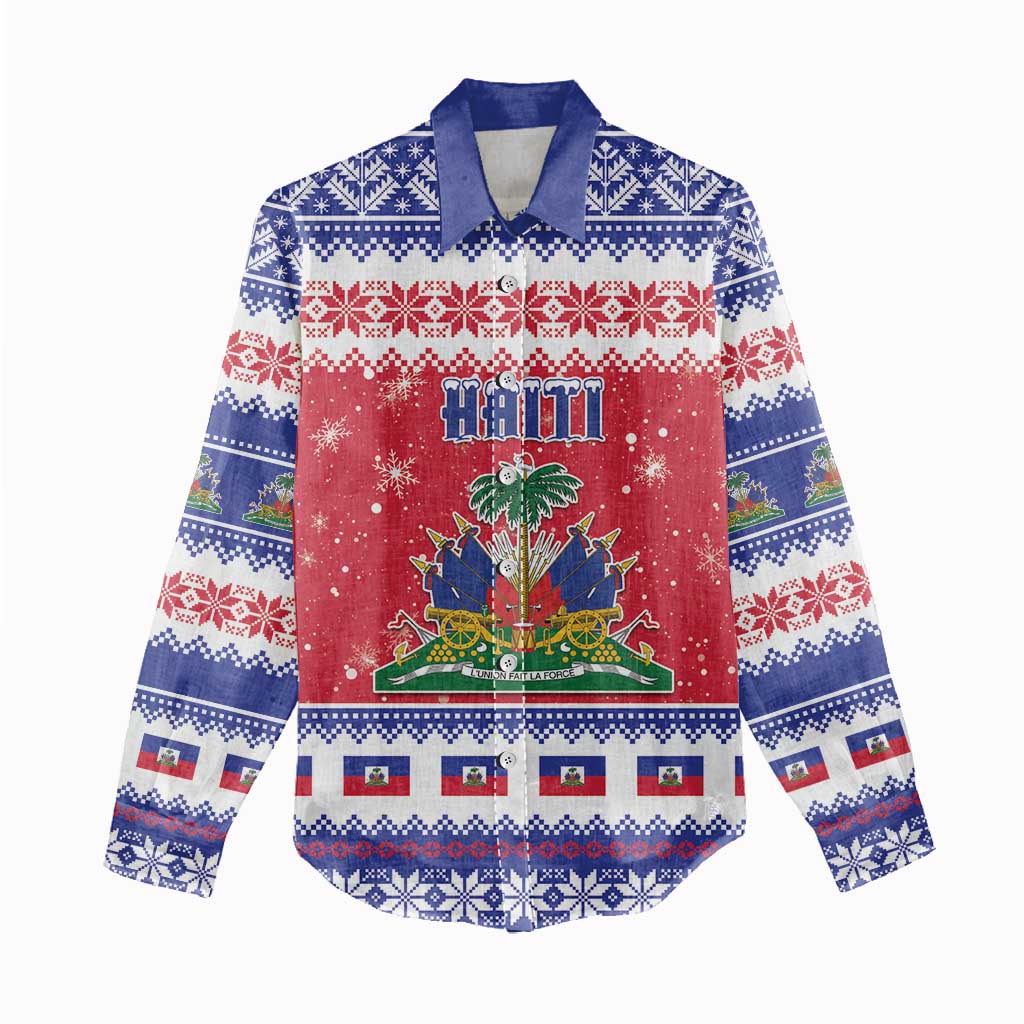 Afro Haiti Christmas Women Casual Shirt Coat Of Arms Jwaye Nwel - African Pride