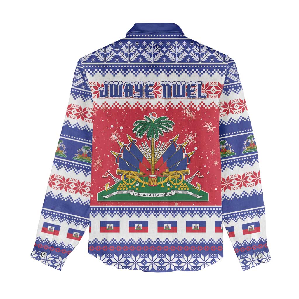 Afro Haiti Christmas Women Casual Shirt Coat Of Arms Jwaye Nwel - African Pride