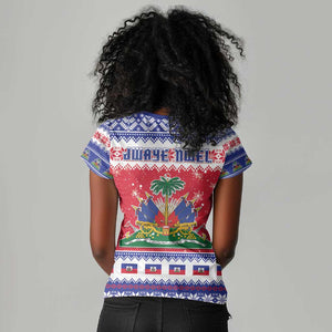 Afro Haiti Christmas Women V-Neck T-Shirt Coat Of Arms Jwaye Nwel - African Pride
