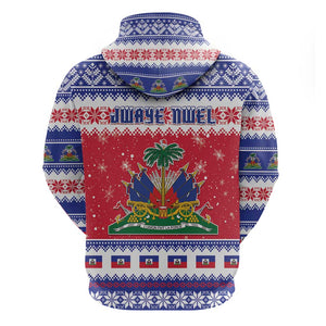 Afro Haiti Christmas Zip Hoodie Coat Of Arms Jwaye Nwel - African Pride