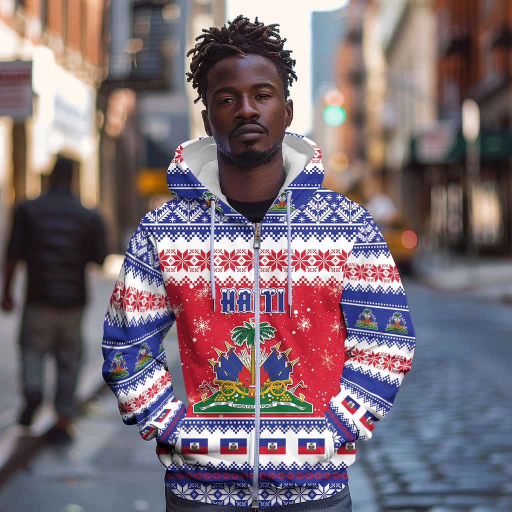 Afro Haiti Christmas Zip Hoodie Coat Of Arms Jwaye Nwel - African Pride