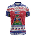 Afro Haiti Christmas Zipper Polo Shirt Coat Of Arms Jwaye Nwel