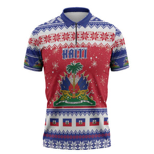 Afro Haiti Christmas Zipper Polo Shirt Coat Of Arms Jwaye Nwel