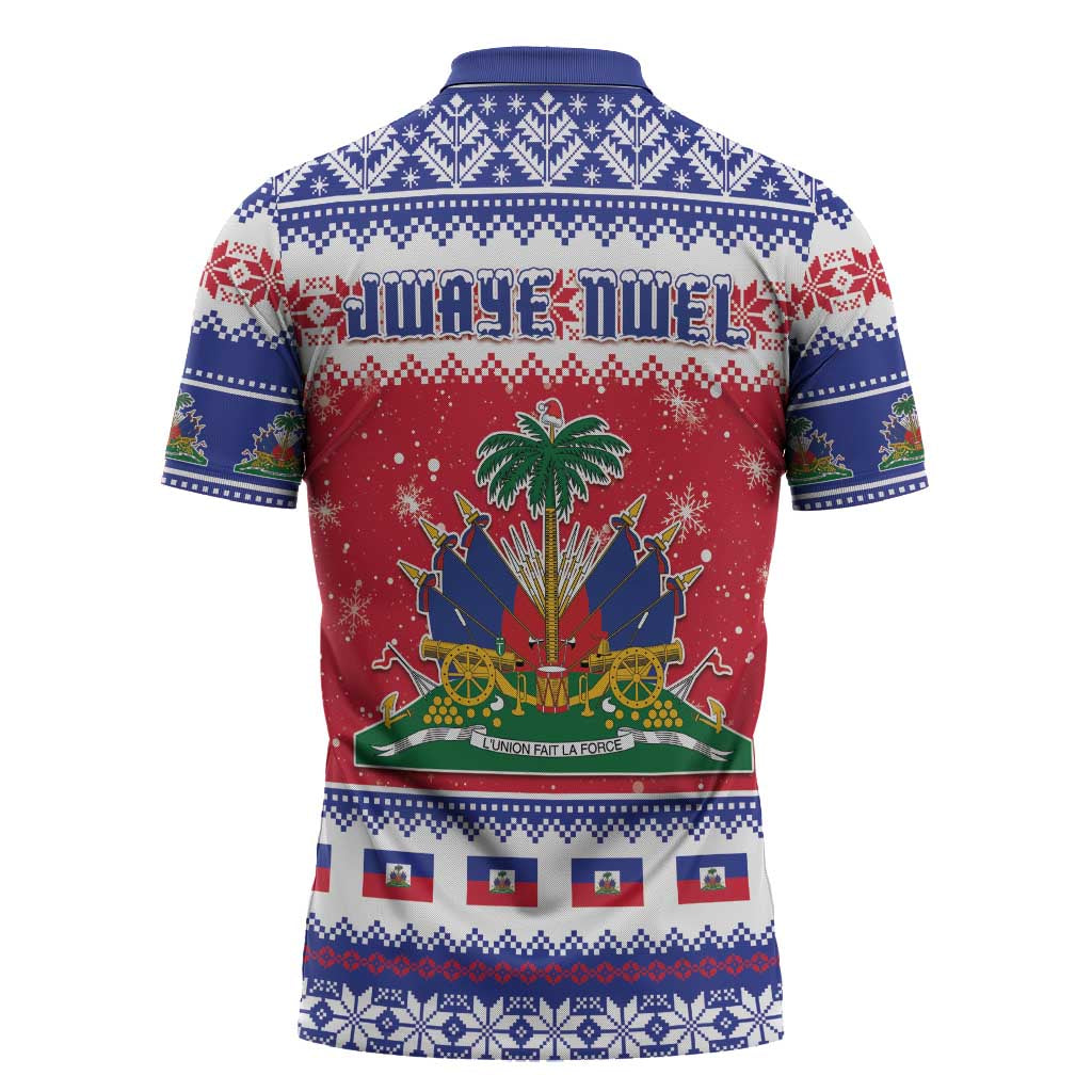 Afro Haiti Christmas Zipper Polo Shirt Coat Of Arms Jwaye Nwel
